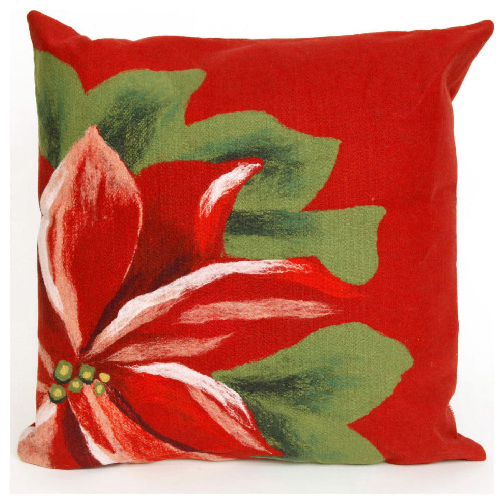 Visions III Poinsettia Indoor/Outdoor Pillow, Red, 20"x20"