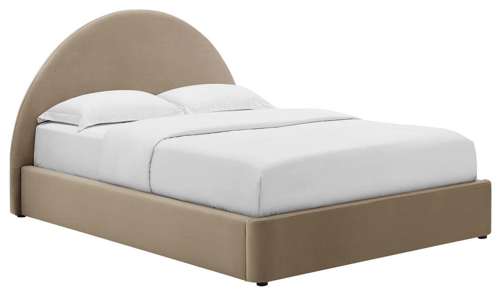 Resort Performance Velvet Arched Round Queen Platform Bed, Taupe