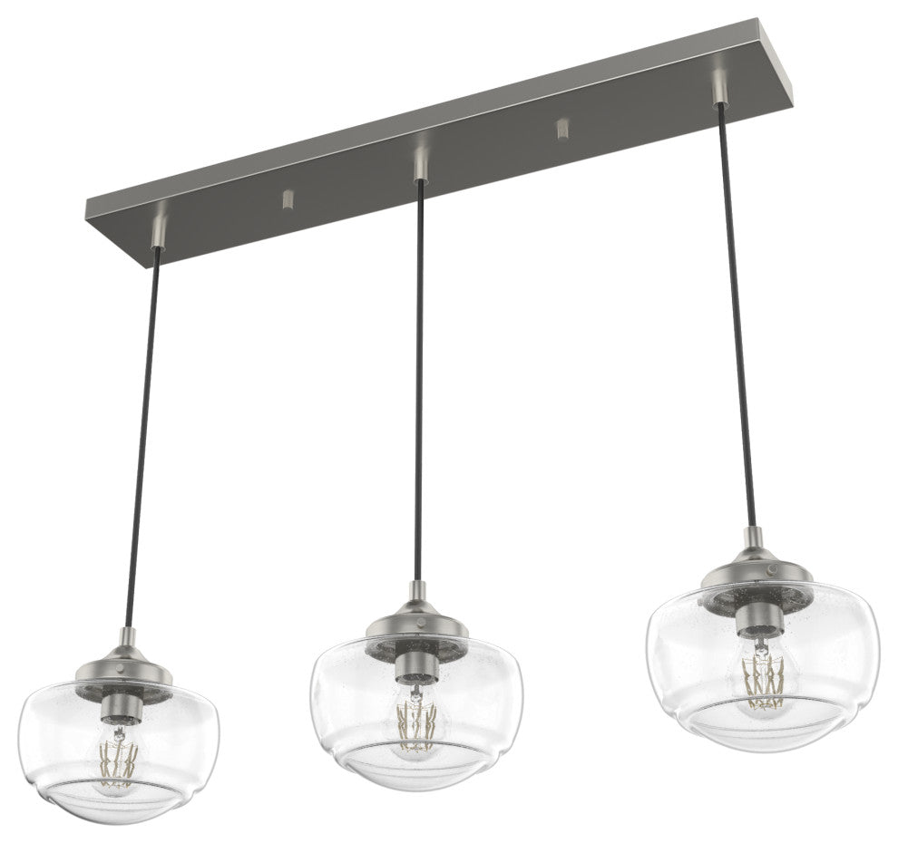 Saddle Creek Brushed Nickel, Clear Seeded Glass 3 Light Linear Cluster Light
