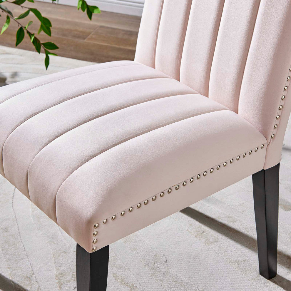 Dining Chair, Nailhead, Set of 2, Pink, Velvet, Modern, Cafe Bistro Hospitality