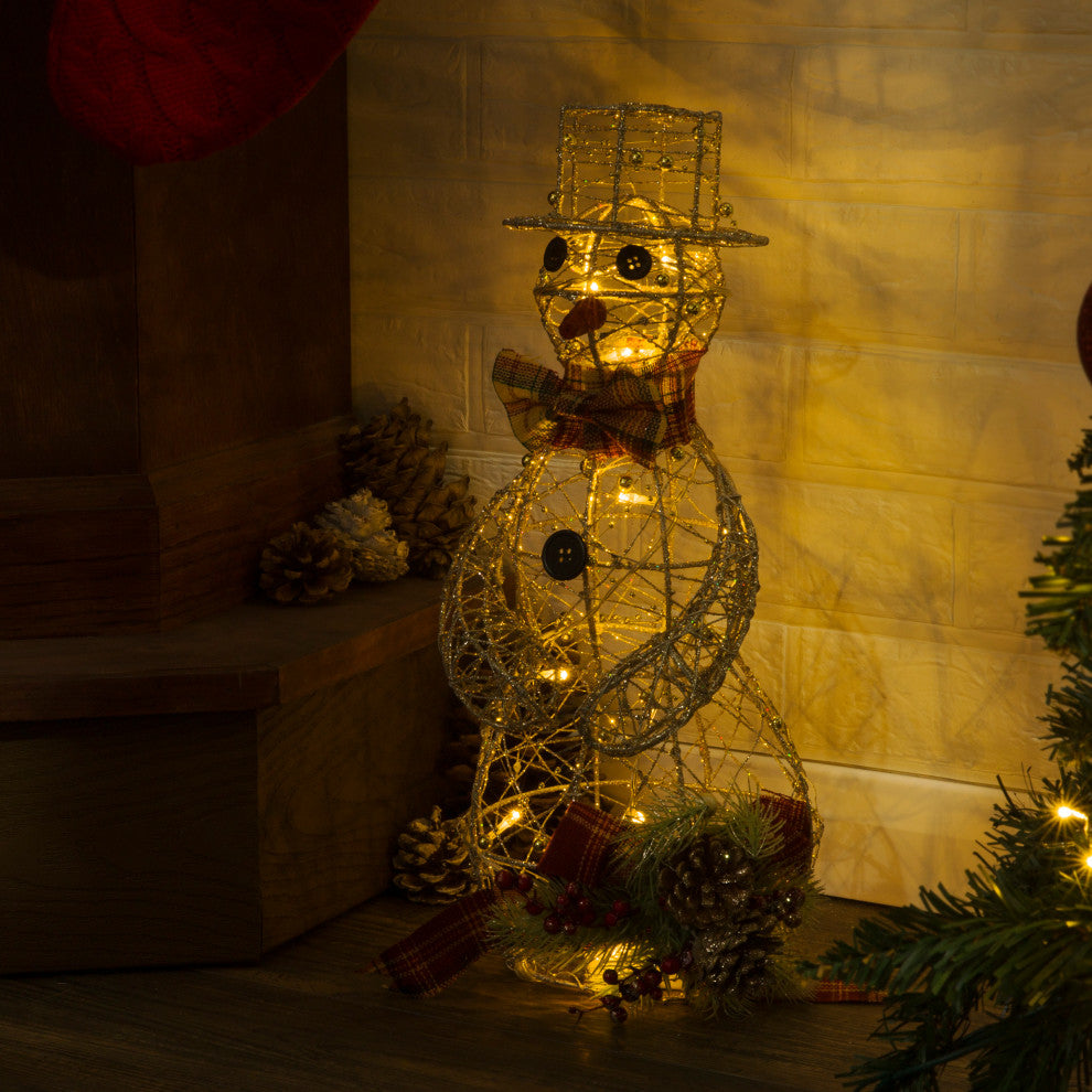 Gold Wire Snowman DÃ©cor with Warm White LED Lights, 9"l X 8"w X 18"h (Small)
