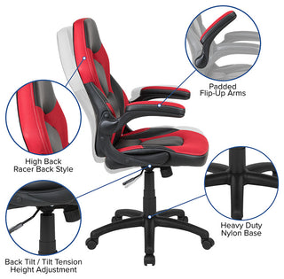 Gaming Desk & Red Racing Chair Set w/Cup Holder, Headphone Hook & 2 Wire Holes