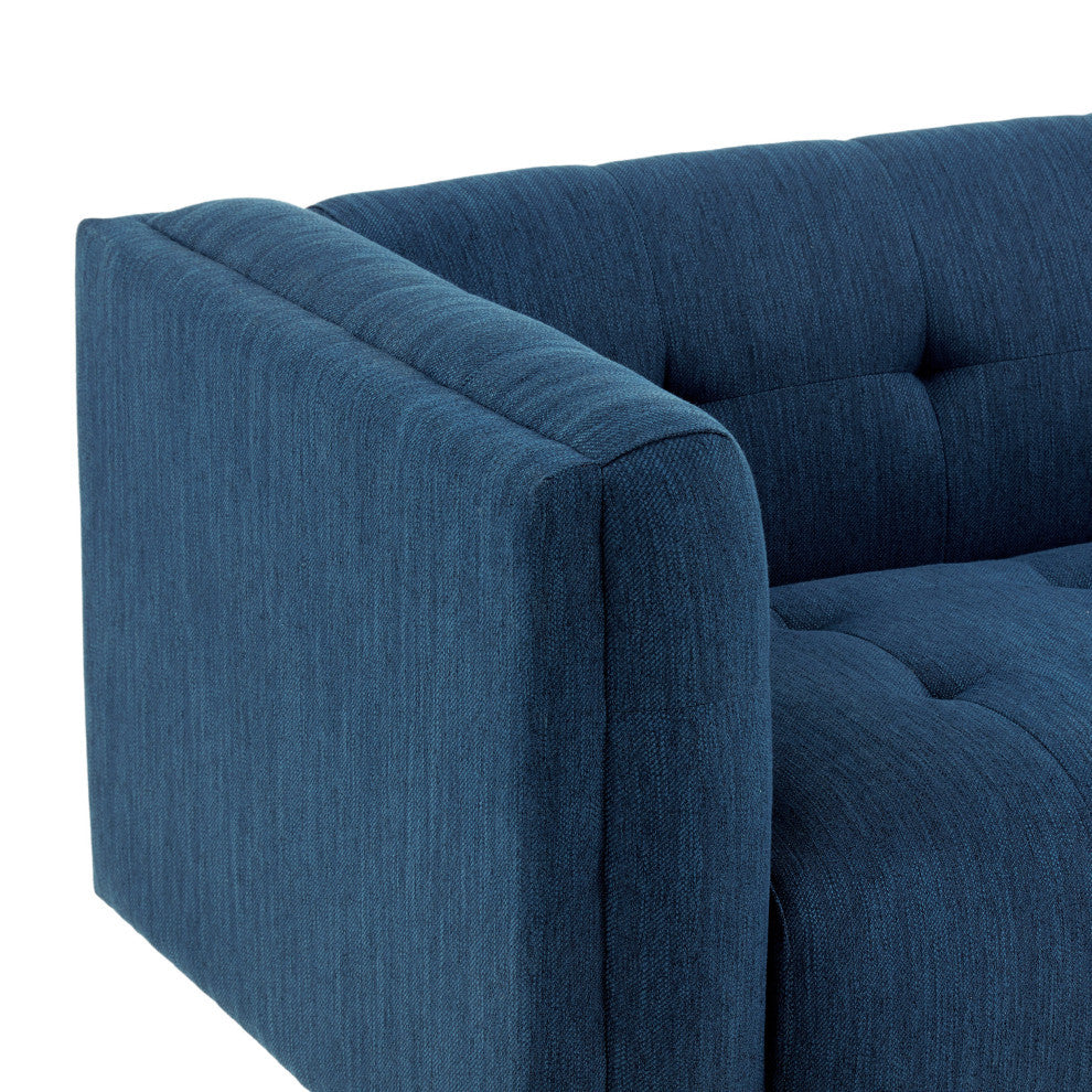 Plano Mid-Century Modern Tufted 3-Seater Sofa, Light Gray/Dark Brown, Navy Blue/Dark Brown
