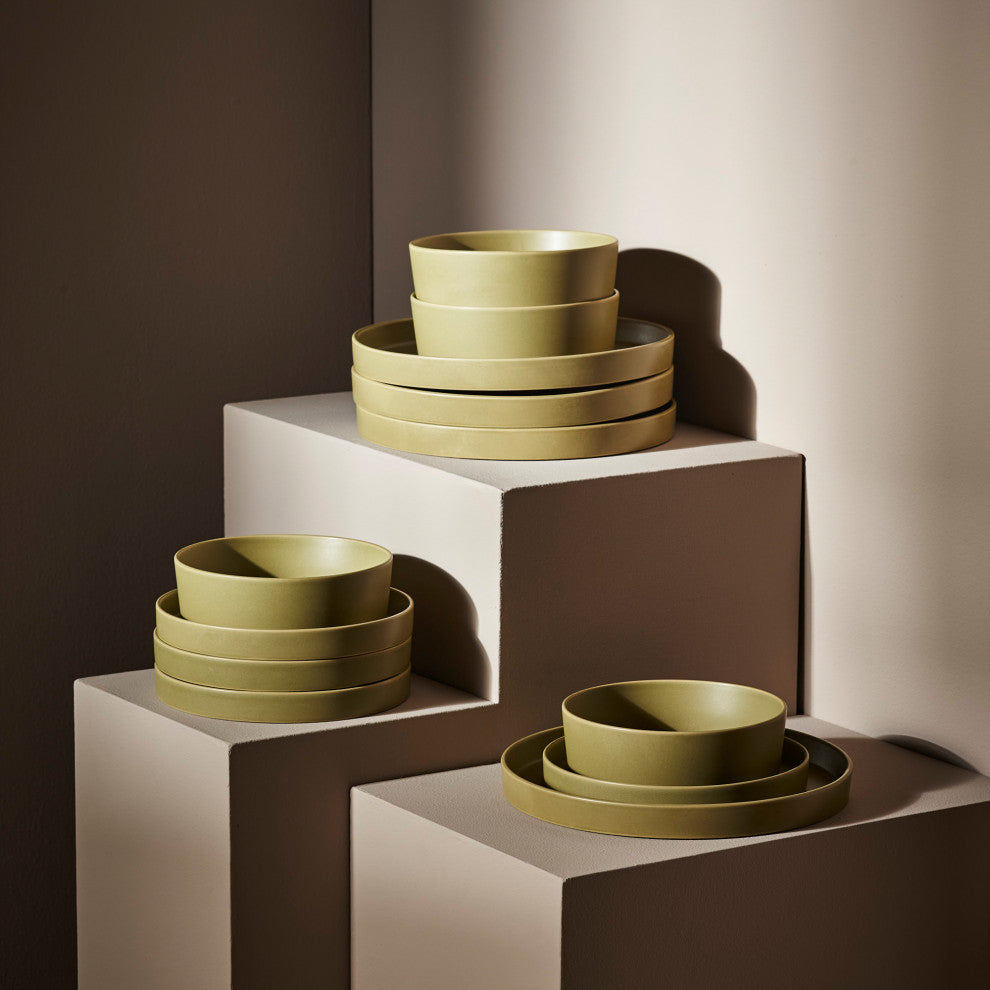Stone by Mercer Project Modan Stoneware 12 Piece Dinnerware Set, Green