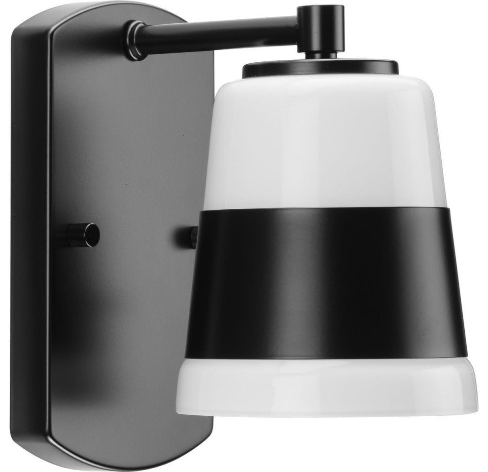 Haven Collection One-Light Matte Black Opal Glass Luxe Industrial Bath Light
