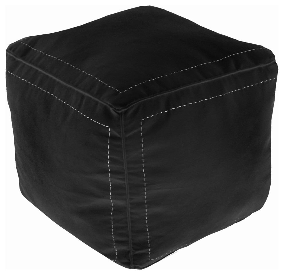 Square Moroccan Stuffed Pouf, Black