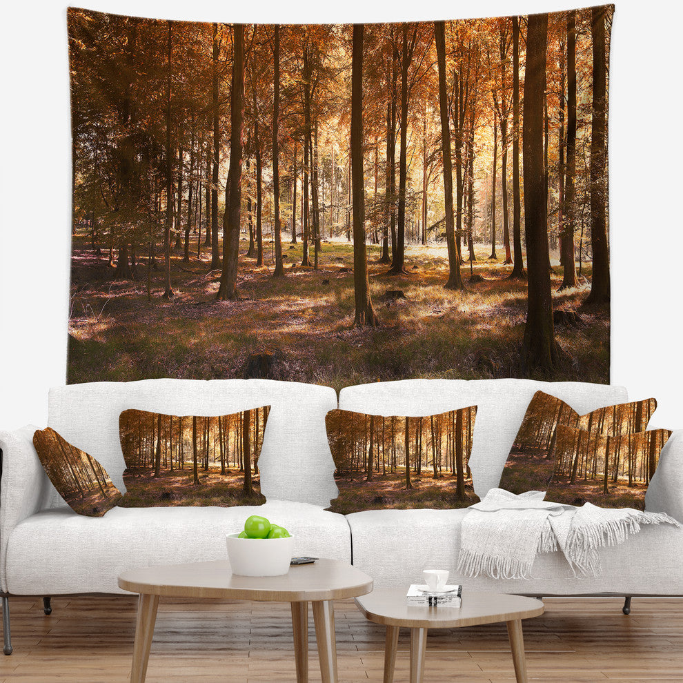 Thick Fall Forest with Orange Leaves Landscape Wall Tapestry, 60"x50"