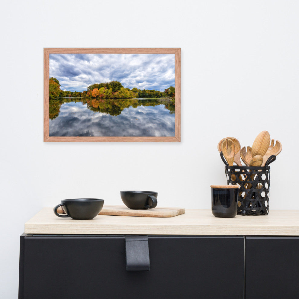 Autumn Reflections Rural Landscape Framed Photo Paper Wall Art Prints, Red Oak, 12" X 18"