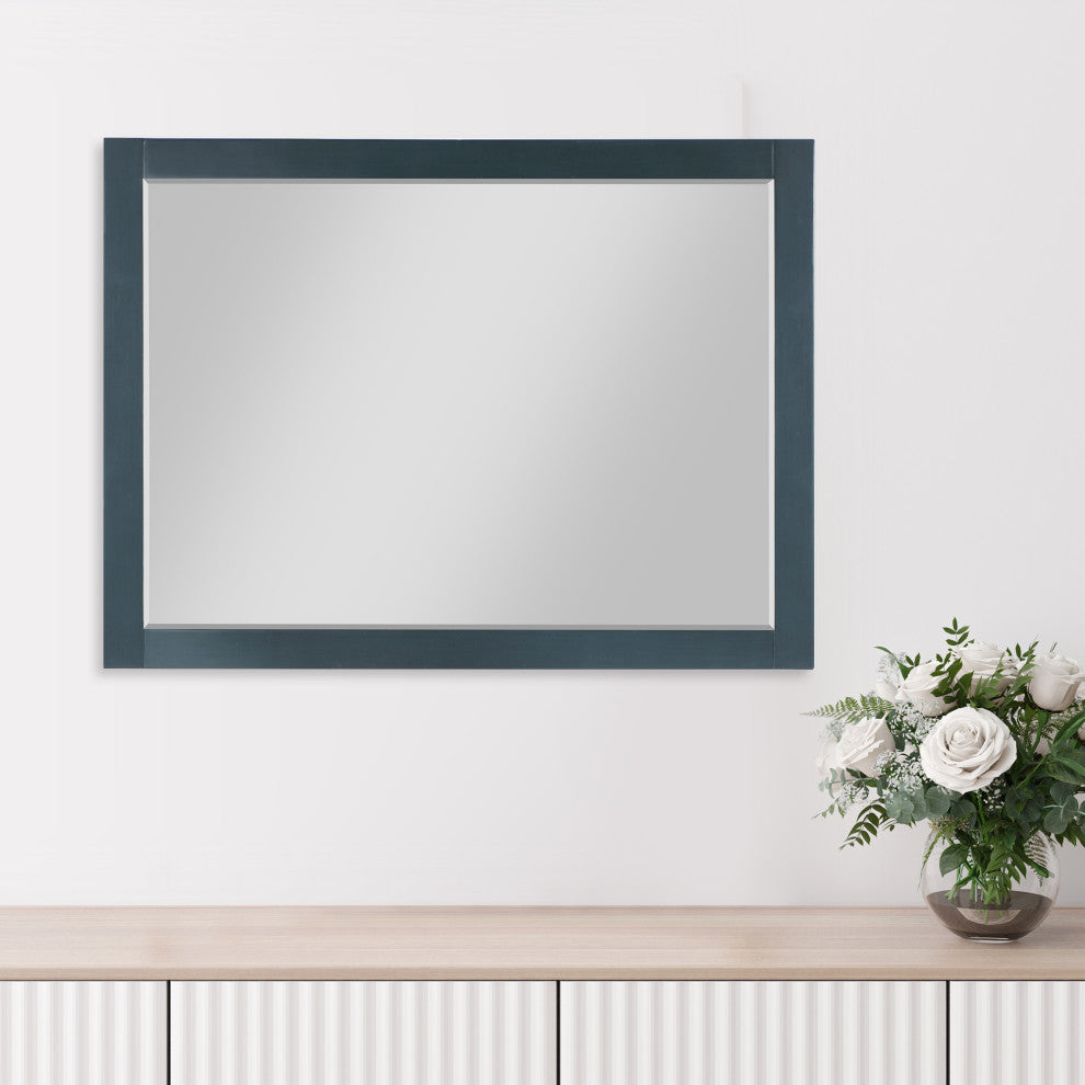 Maribella Rectangular Bathroom Wood Framed Wall Mirror, Classical Blue, 48"