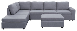 Cassia Light Gray Linen 7 Seat Reversible Modular Sectional Sofa with Ottoman