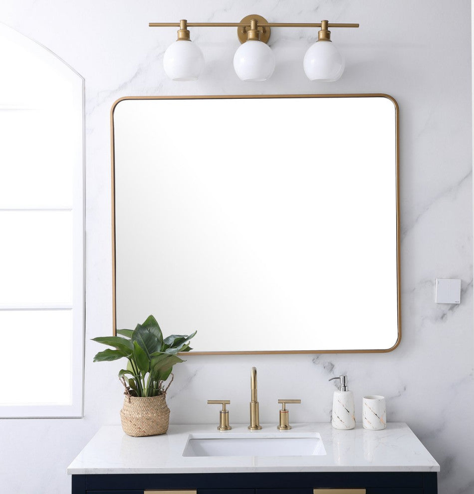 Ellis Soft Corner Metal Rectangular Mirror, Brass, 36"x40"