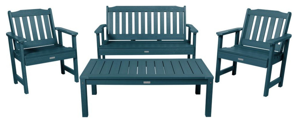 4' Lehigh Bench, Chairs, Conversation Table, 4-Piece Set, Nantucket Blue