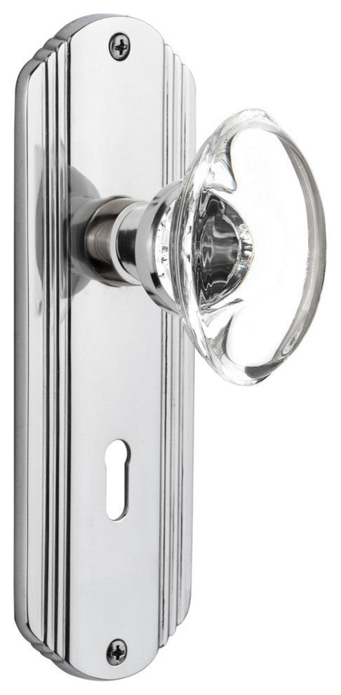 Double Deco Plate With Oval Clear Crystal Knob, Bright Chrome