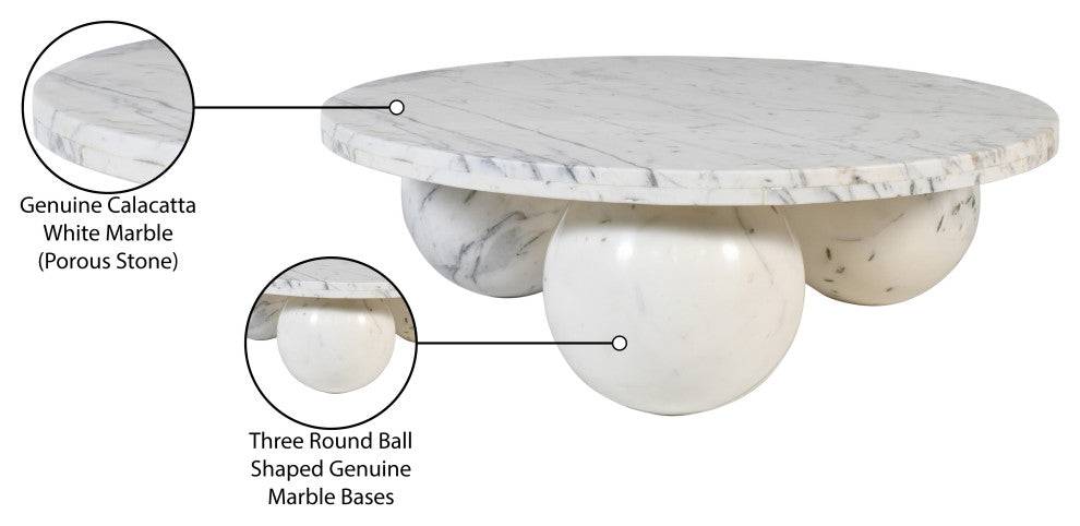 Spherical Coffee Table, White, Genuine Marble