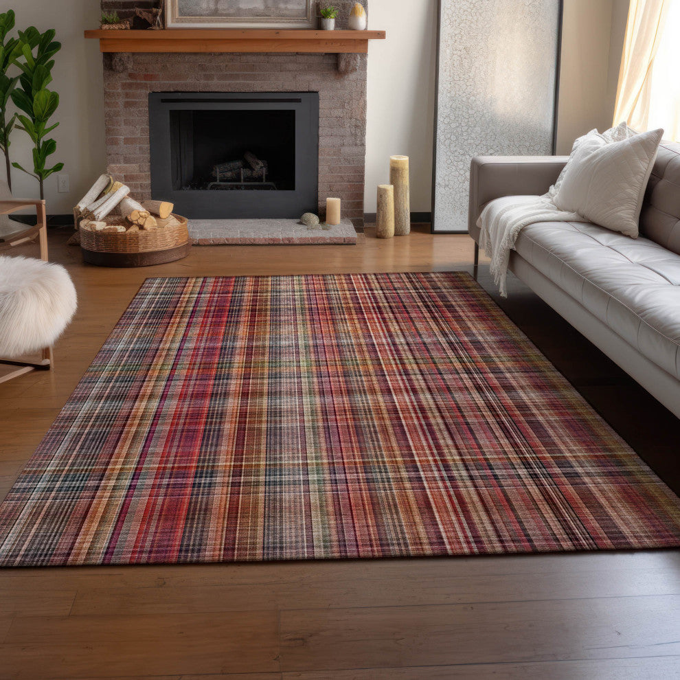 Premium Machine Washable Mayfield AMF541 Red 8' x 10' Rug