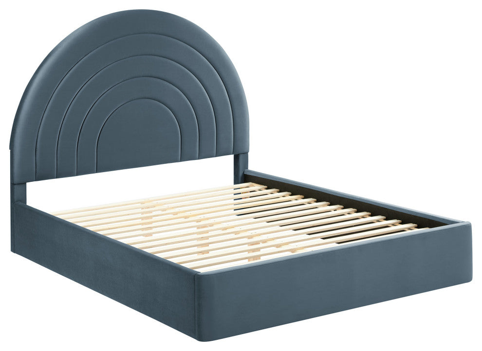 Solana Arched Performance Velvet King Platform Bed, Cadet Blue