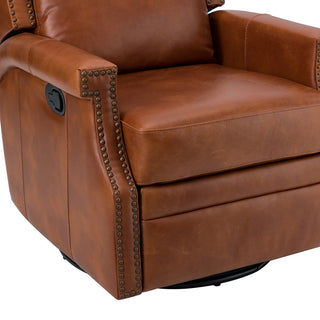 Genuine Leather Swivel Rocker Recliner, Saddle