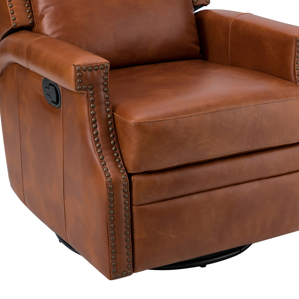 Genuine Leather Swivel Rocker Recliner, Saddle