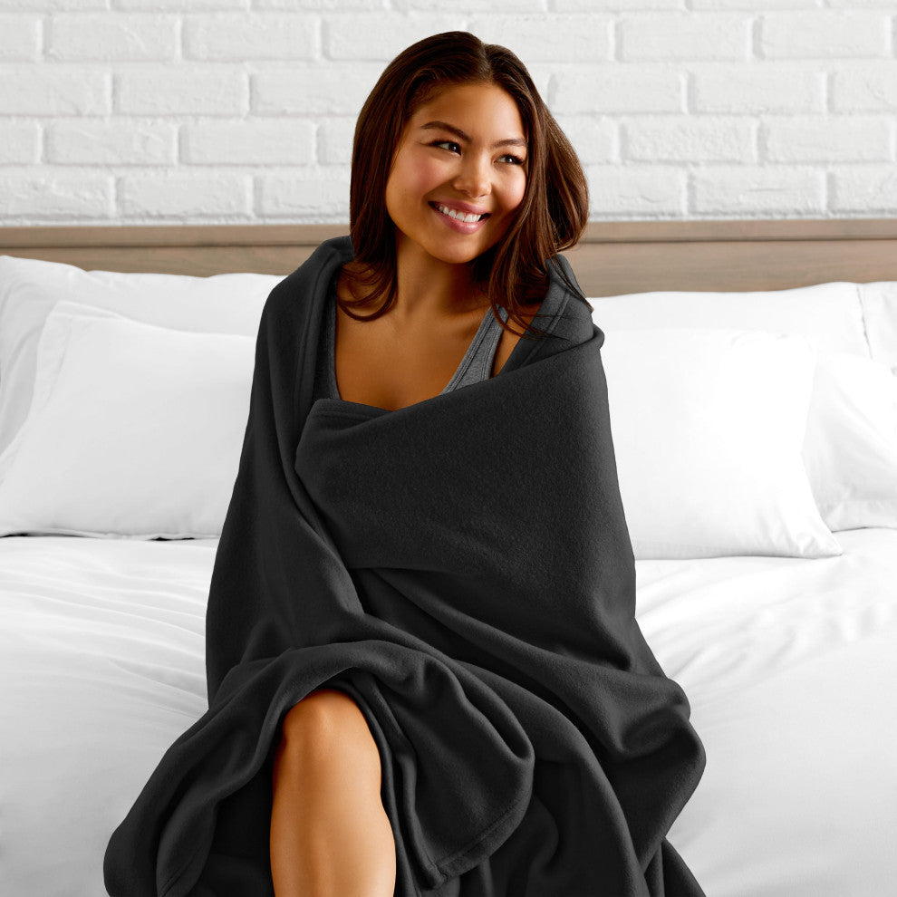 Bare Home Polar Fleece Lightweight Blanket, Black, King
