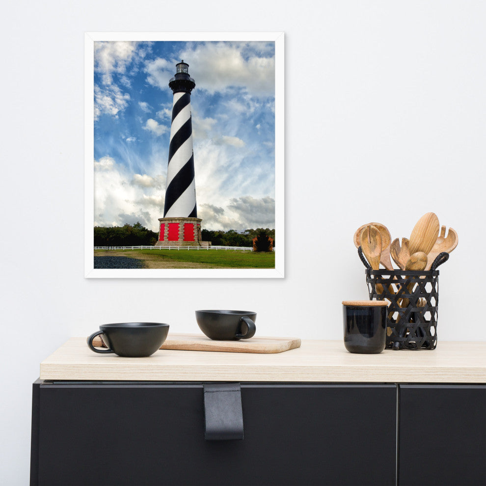 Cape Hatteras Lighthouse Coastal Landscape Framed Photo Paper Wall Art Prints, White, 16" X 20"