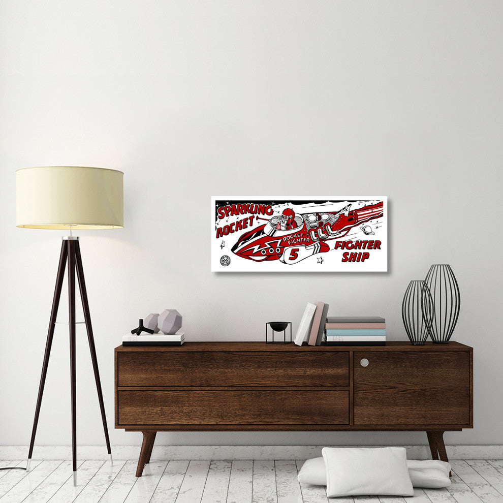 "Sparkling Rocket Fighter Ship" Digital Paper Print by Retrorocket, 42"x18"