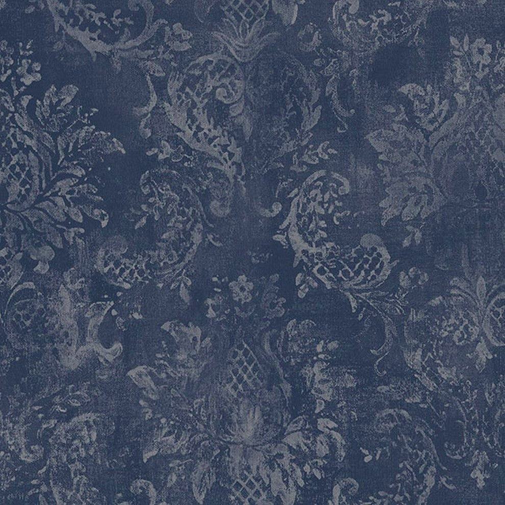 Stripes And Damasks, Classic Damask Stripes Blue Wallpaper Sample