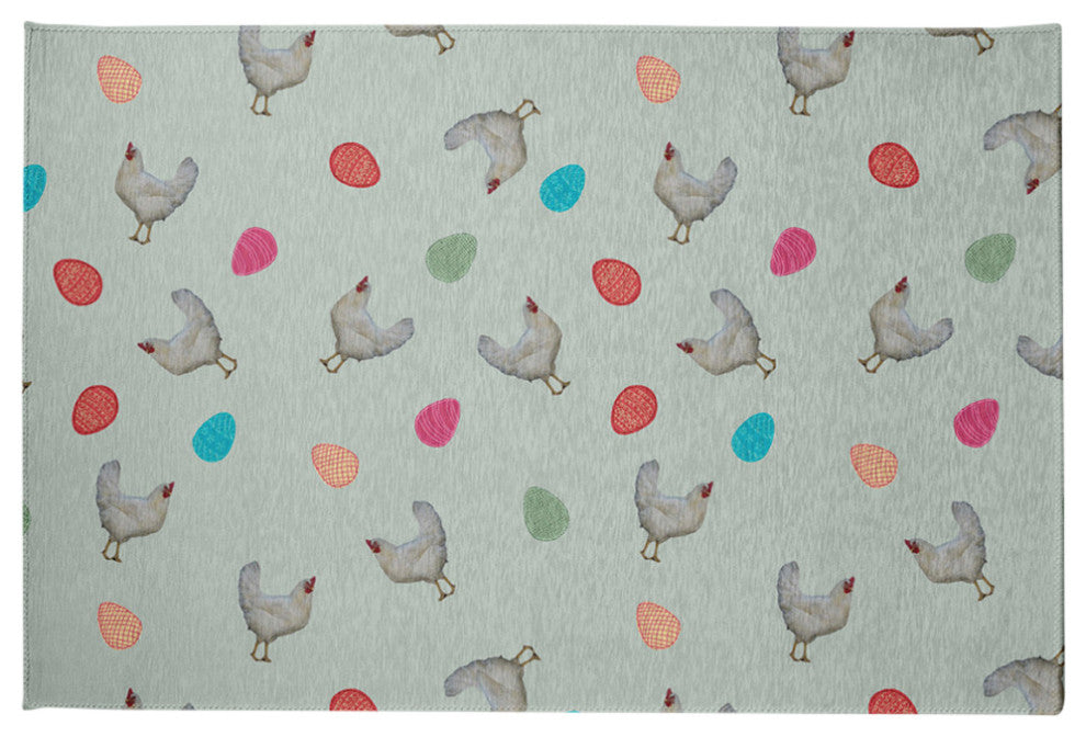Chickens and Eggs Easter Chenille Rug, Breezeway Green, 2'x3'