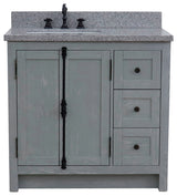 37" Vanity, Gray Ash With Gray Granite Top, Left Doors/Left Rectangle Sink