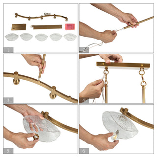 LNC Evangeline 5-Light 44.5" Modern Linear Glass Kitchen Island Light, Brass