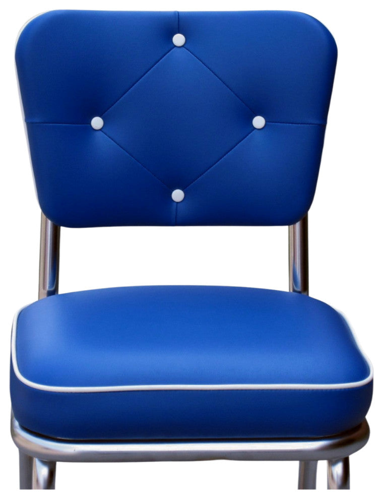 Retro Home Upholstered Tufted Back Dining Chair, Royal Blue, Box Seat