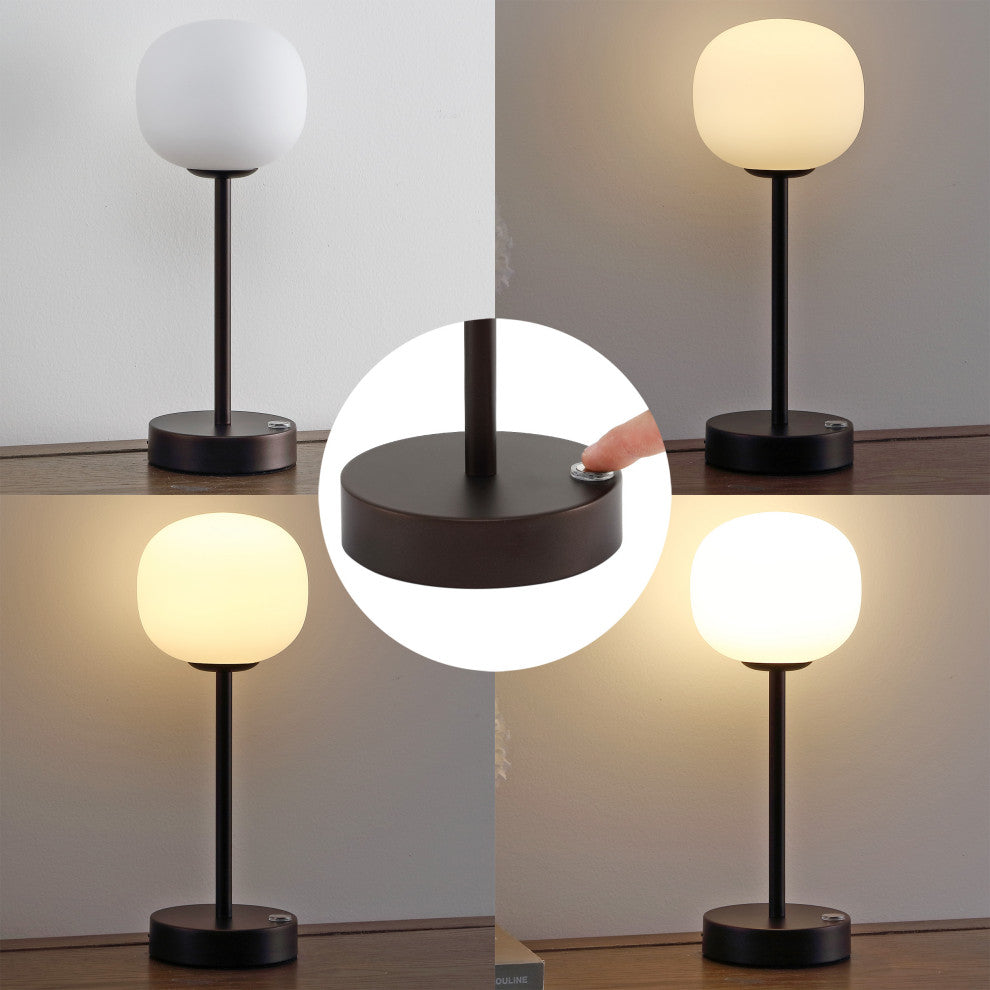 12.25" Modern Minimalist Iron Rechargeable Integrated LED Table Lamp, Black
