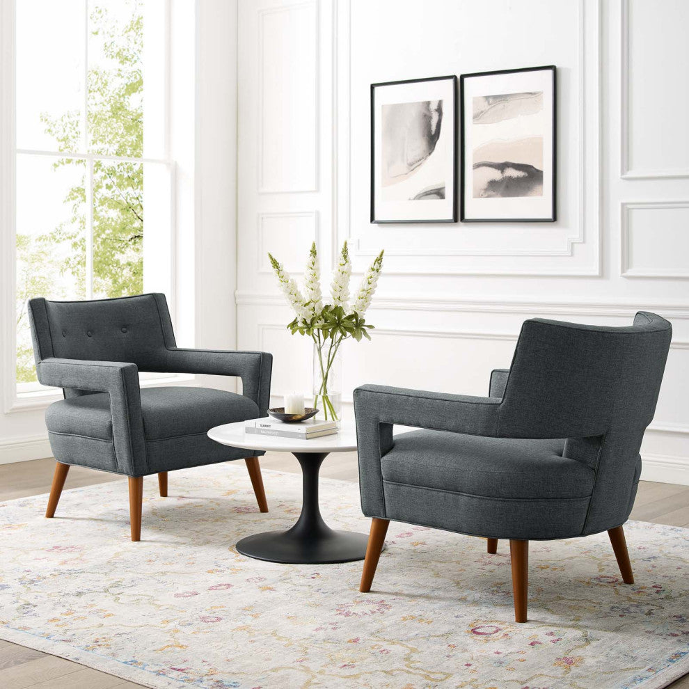 Sheer Upholstered Fabric Armchair Set of 2 - Gray