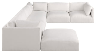 Ease Polyester Upholstered U-Shaped Modular Sectional, Cream, 6 Piece: 3 Corner, 3 Armless, 1 Ottoman