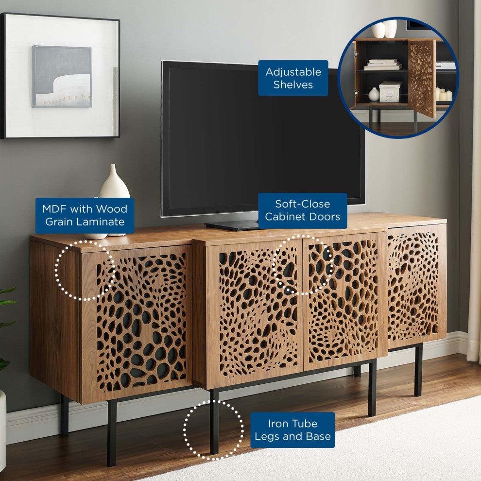 Console Entry Table Sideboard, Rectangular, Wood, Metal, Brown Walnut, Modern