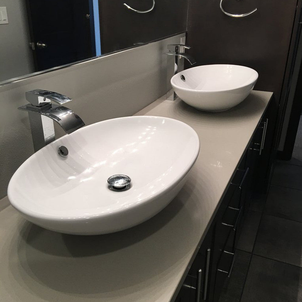 Porcelain Vessel Sink and Faucet Set, Chrome