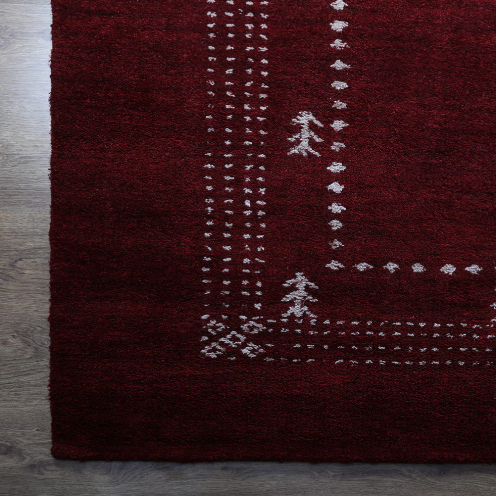 HAND KNOTTED LOOM WOOL ECO-FRIENDLY AREA RUGS - Rectangle, Red, Contemporary