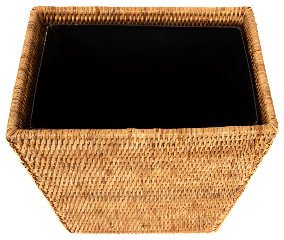 Artifacts Rattan™ Rectangular Tapered Waste Basket with Metal Liner, Honey Brown