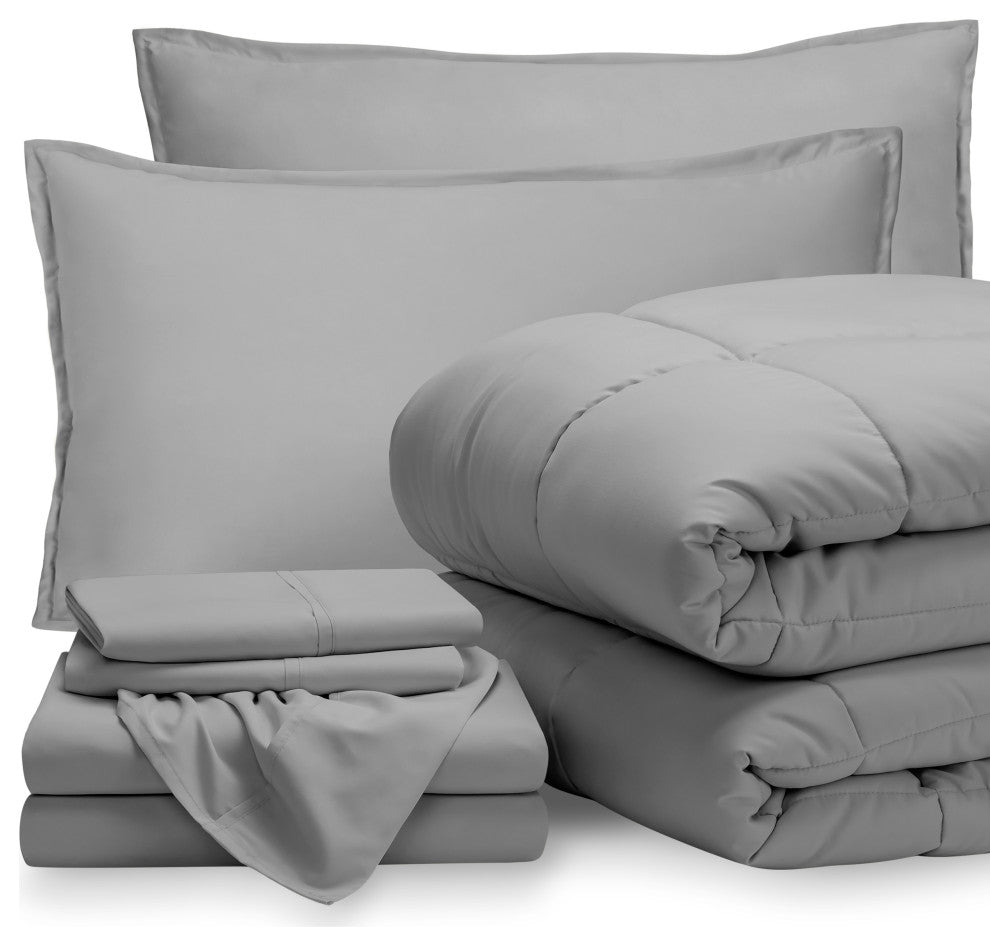 Bare Home 7-Piece Queen, King & Cal King Bed-in-a-Bag, Light Gray, Light Gray, Q