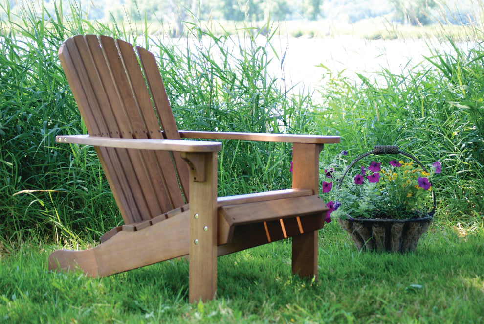 Eucalyptus Adirondack Chair With Built-In Ottoman