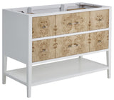 Olena 48" Single Vanity, Light Mappa Burl, Polished White
