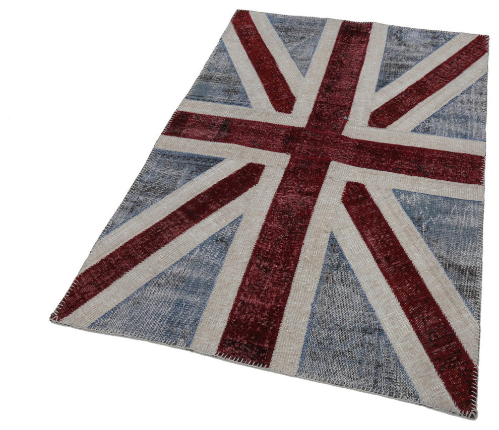 Rug N Carpet - Hand-knotted Turkish 4' 0'' x 6' 0'' Flag Patchwork Rug
