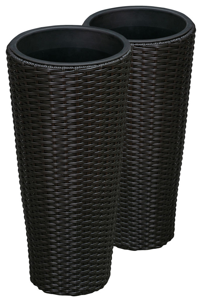 Noah Round Wicker Planter 2-Piece Set, Black
