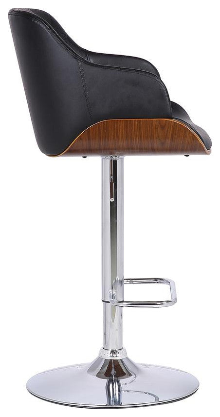 Toby Contemporary Adjustable Barstool in Chrome Finish with Black Faux Leather