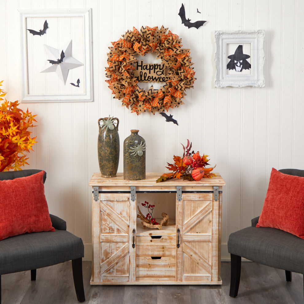Nearly Natural W1194 30 Halloween Burlap Ribbon Wreath