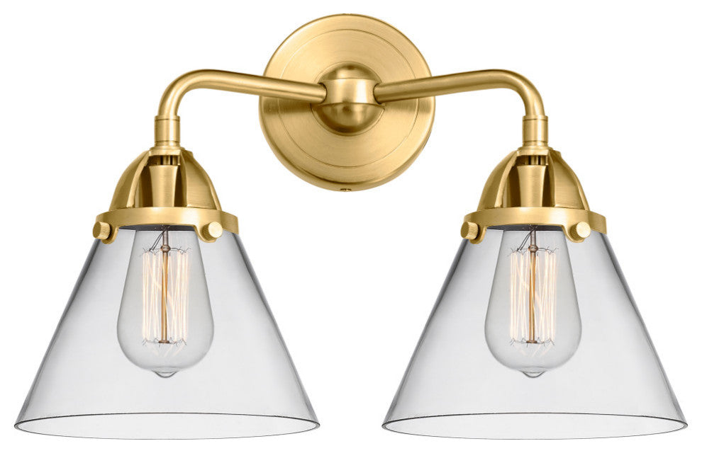 Large Cone Bath Vanity Light, Satin Gold, Clear, Clear