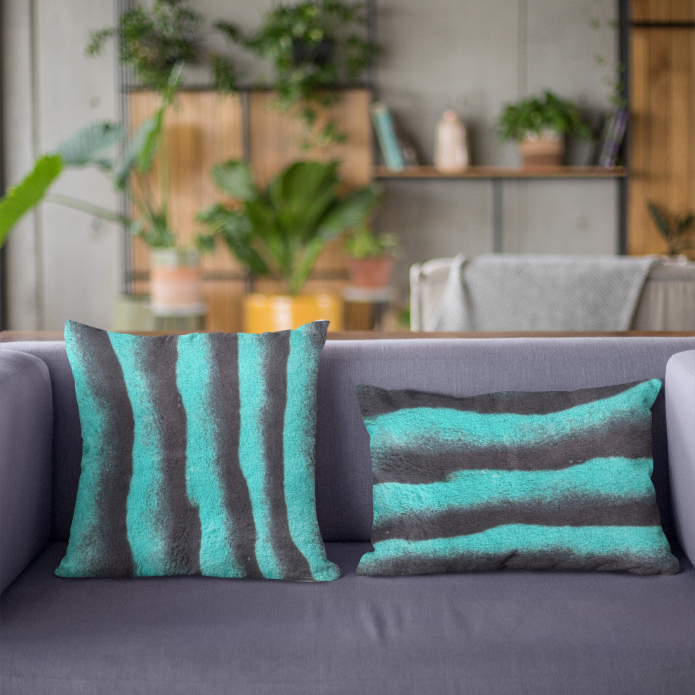 Plutus Teal Black Wild Ocean Faux Fur Luxury Throw Pillow, 18" x 18"