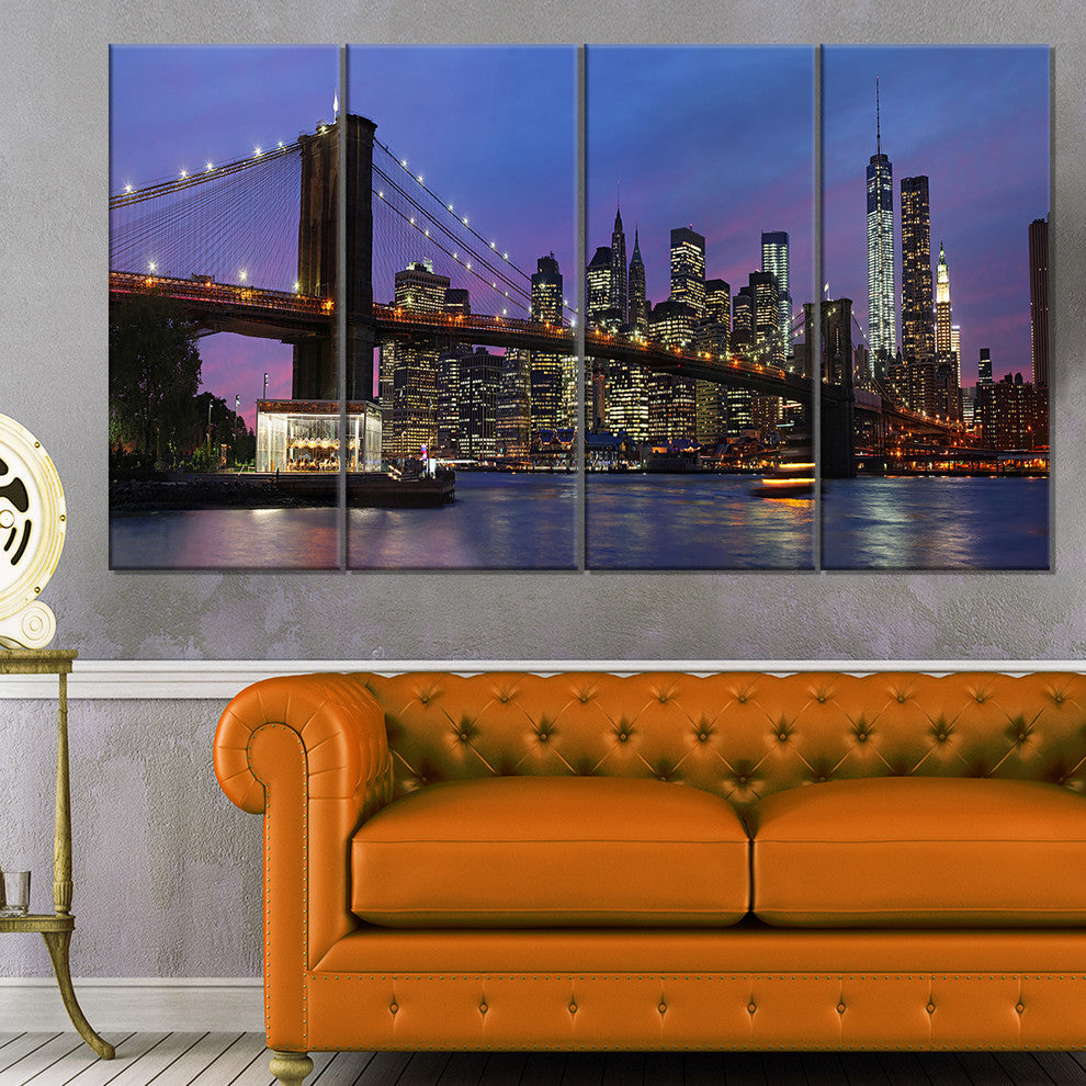 Brooklyn Bridge and Manhattan at sunset, Canvas Print, 48"x28", 4 Panels