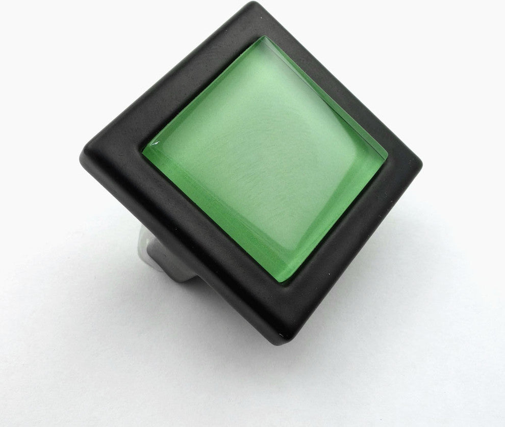 Light Fern Green Crystal Glass Black Metal Square Manor Knob