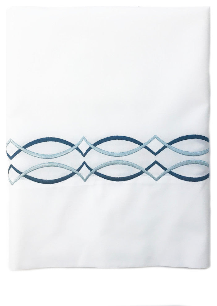 Azure Flat Sheet, White, Teal, Twin