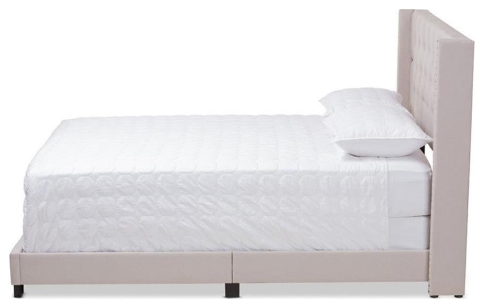 Brady Modern and Contemporary Beige Fabric Upholstered King Size Bed